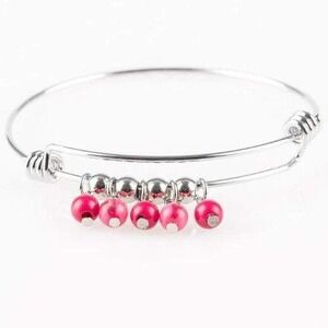 NEW Paparazzi ALL ROADS LEAD TO ROAM silver tone bangle charm bracelet pink